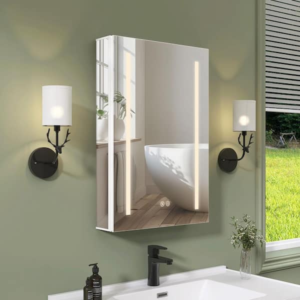 20 in. W x 30 in. H Rectangular Aluminum Recessed/Surface Mount Right hinged Medicine Cabinet with Mirror and LED Light
