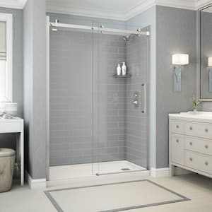 Utile Metro 32 in. x 60 in. x 83.5 in. Right Drain Alcove Shower Kit in Ash Grey with Chrome Shower Door