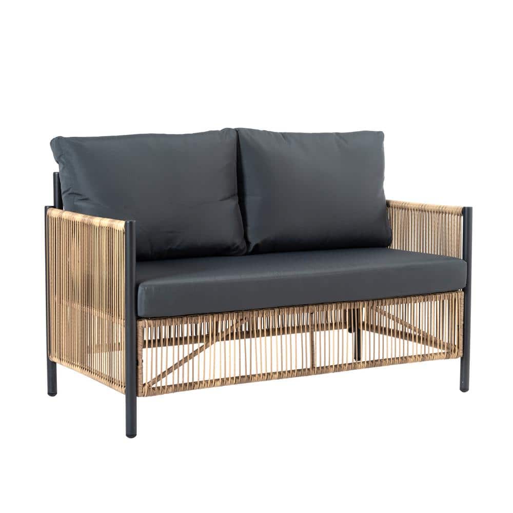 6 Pieces Brown PE Wicker Patio Conversation Set Furniture Sofa Set, with Gr