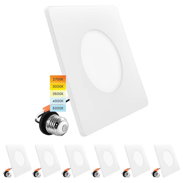 LUXRITE 3-4 in. Square Integrated LED Flush Mount & Recessed Light, 7.5W, 5CCT, 650LM, Dimmable, J-Box or 4 in. Housing (6-Pack)