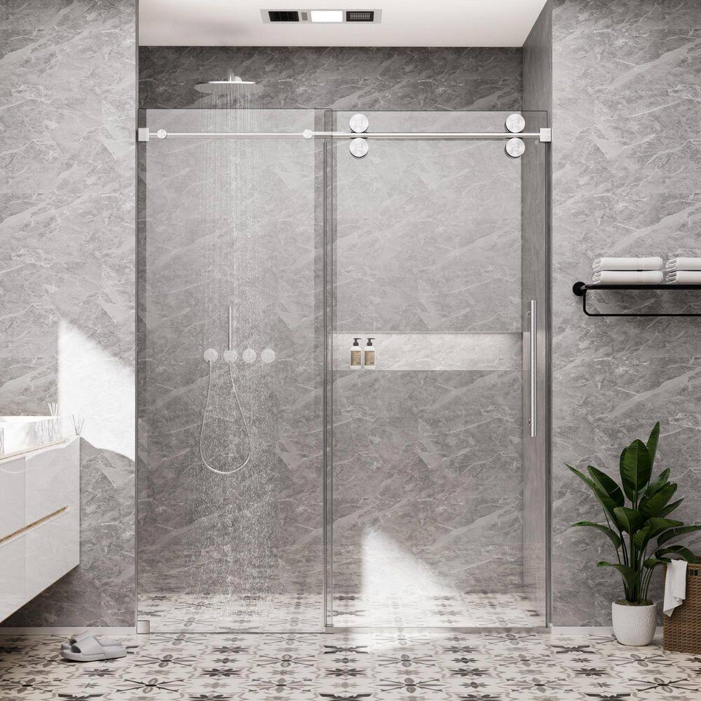60 in. W x 80 in. H Single Sliding Frameless Shower Door in Brushed Nickel with Smooth Sliding and 3/8 in. Clear Glass price history on PriceWatchPro