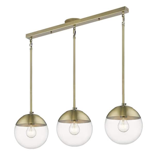 Golden Lighting Dixon 3-Light Aged Brass Globe Pendant with Glass Shade