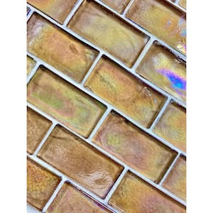 Atmosphere Iridescent Orange 12 in. x 12 in. Brick Mosaic Glossy Recycled Glass Wall and Pool Tile (10 sq. ft./Case)