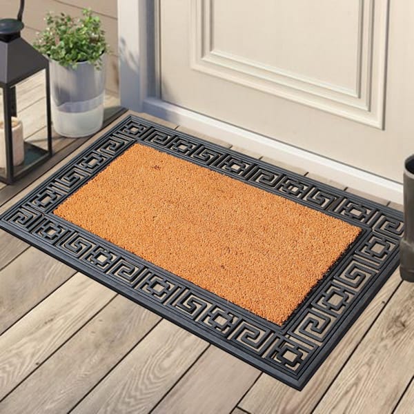 A1HC Greek Key Border Black 24 in. x 36 in. Rubber and Coir Heavy Duty, Easy to Clean Outdoor Doormat