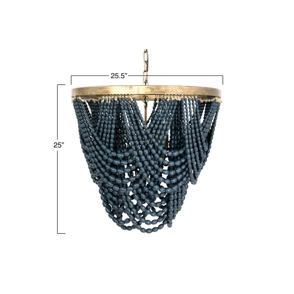 Blue Wood Bead 2-Tier Chandelier with Gold Frame