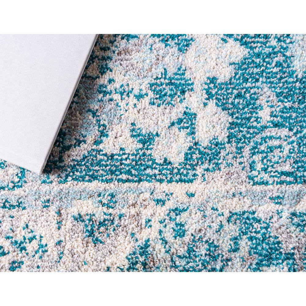 Turquoise Floral Synthetic Easy Care Rectangular Area Rug