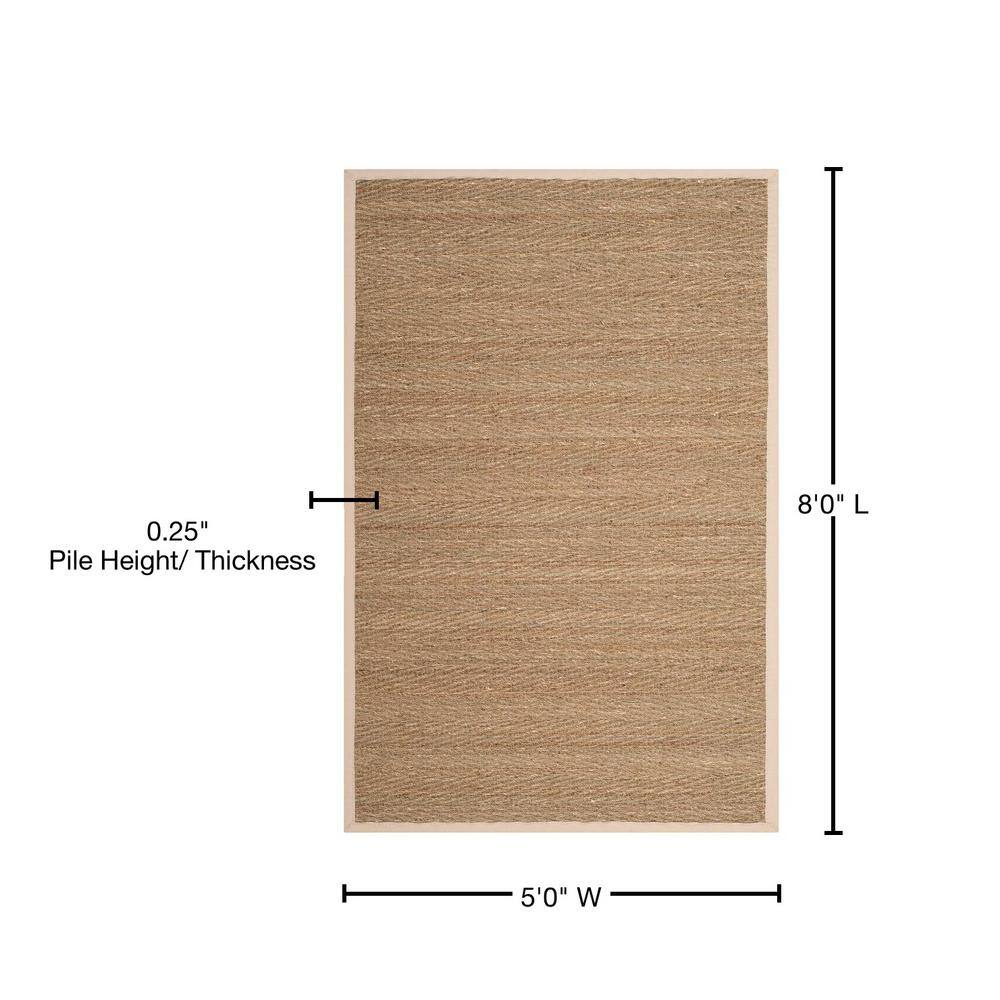 Ivory and Natural Herringbone Seagrass Area Rug, 5' x 8'