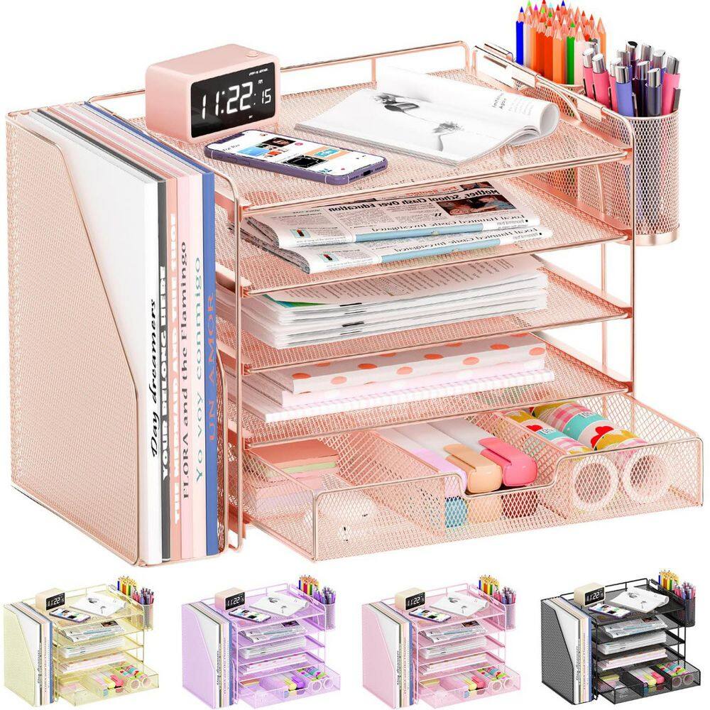15.3 in x 10.6 in Red Metal Desk Organizers and Accessories, 5-Tier ...