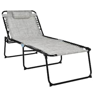 Gray Metal Folding Outdoor Chaise Lounge Chair 4 Position Patio Recliner with Pillow Sunbathe Chair