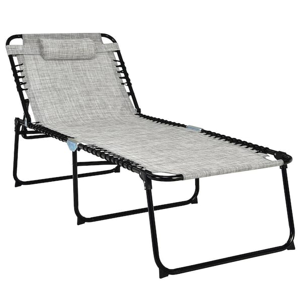 Costway Gray Metal Folding Outdoor Chaise Lounge Chair 4 Position Patio Recliner with Pillow Sunbathe Chair