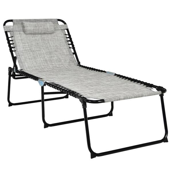 Costway Gray Metal Folding Outdoor Chaise Lounge Chair 4 Position Patio ...