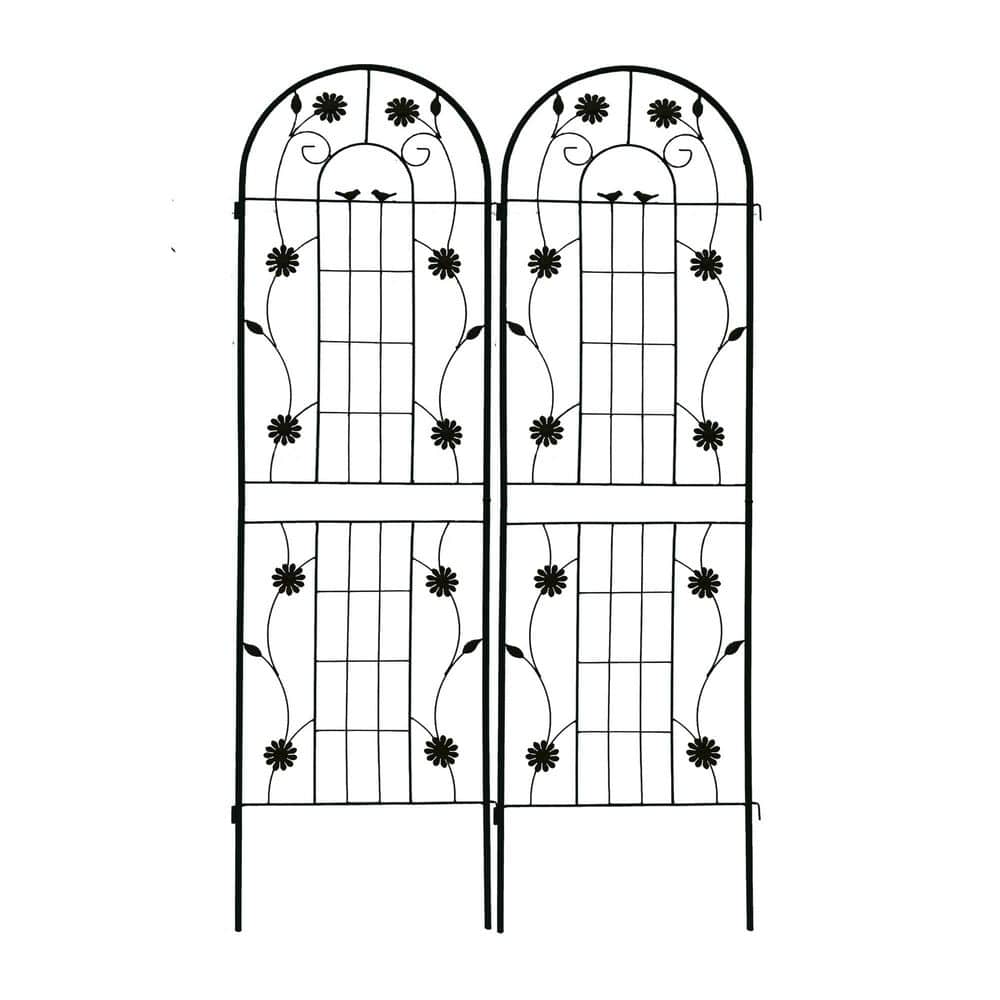 Black 71 in. Outdoor Metal Rustproof Trellis Flower Support 2-Packs, for Ga
