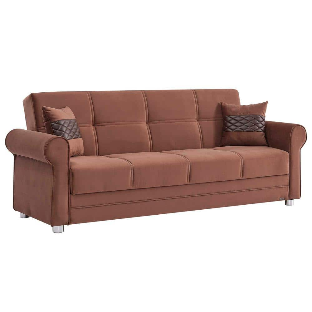 Ottomanson Alex Collection Convertible 89 in. Brown Microfiber 3-Seater ...