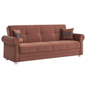 Alex Collection Convertible 89 in. Brown Microfiber 3-Seater Twin Sleeper Sofa Bed with Storage