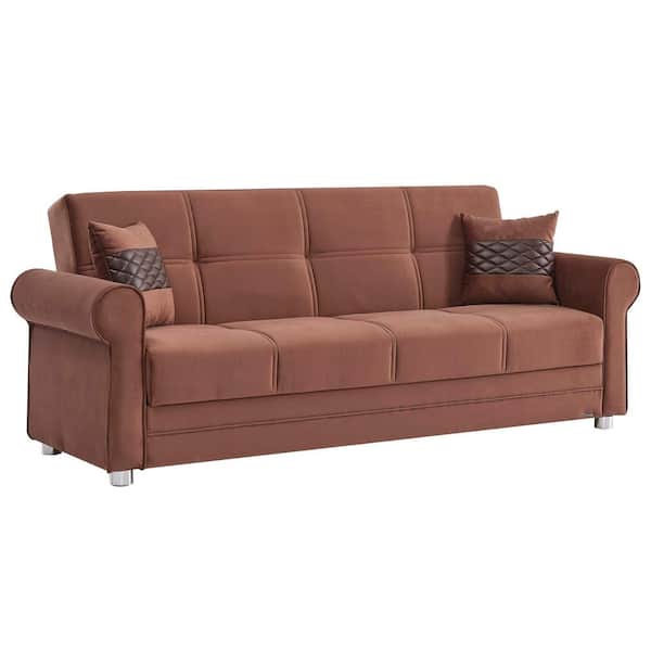 Ottomanson Alex Collection Convertible 89 in. Brown Microfiber 3-Seater Twin Sleeper Sofa Bed with Storage