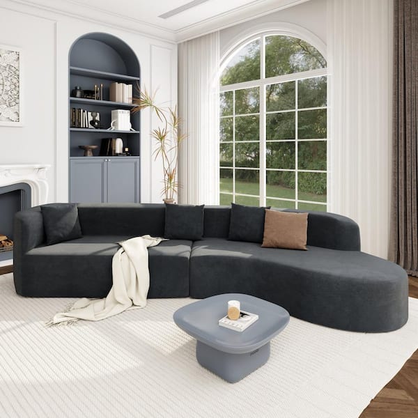 Harper & Bright Designs 125.8 in. 2-Piece Polyester Modern Large Sectional Sofa in Gray with 3 Pillows, No Assembly Required