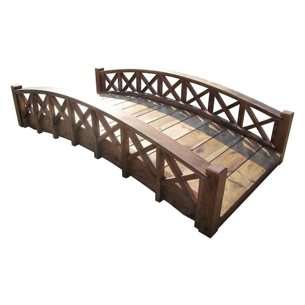 SamsGazebos 6 ft. Arched Wood Garden Swan Bridge with Cross Halved Lattice Railings - Treated