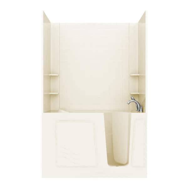 Unbranded NOVA Heated Rampart 5 ft. Walk-in Non-Whirlpool Bathtub with 4 in. Tile Easy Up Adhesive Wall Surround in Biscuit