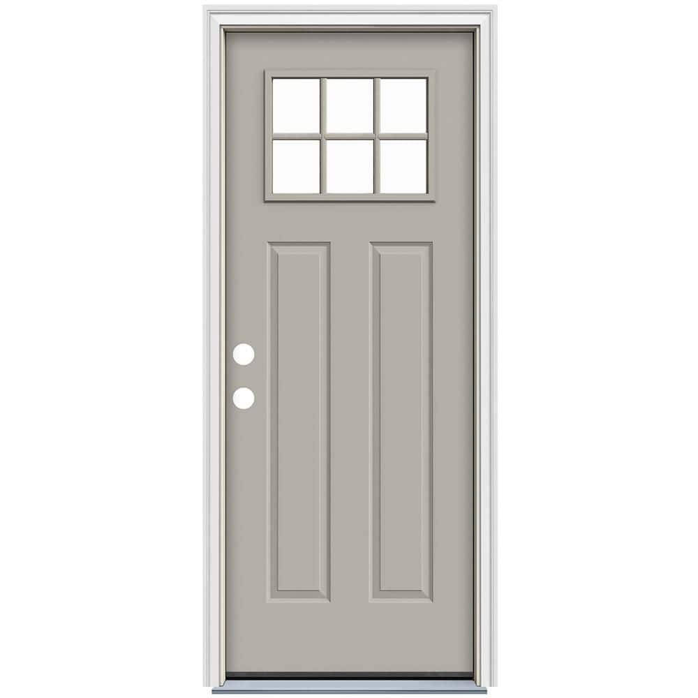 JELD-WEN 30 in. x 80 in. 6 Lite Craftsman Clear Glass Light Gray