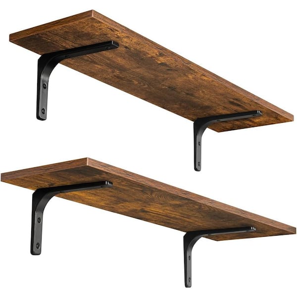 Unbranded 23.6 in. W x 8 in. D Rustic Brown Floating Shelf Decorative Wall Shelf Set of 2
