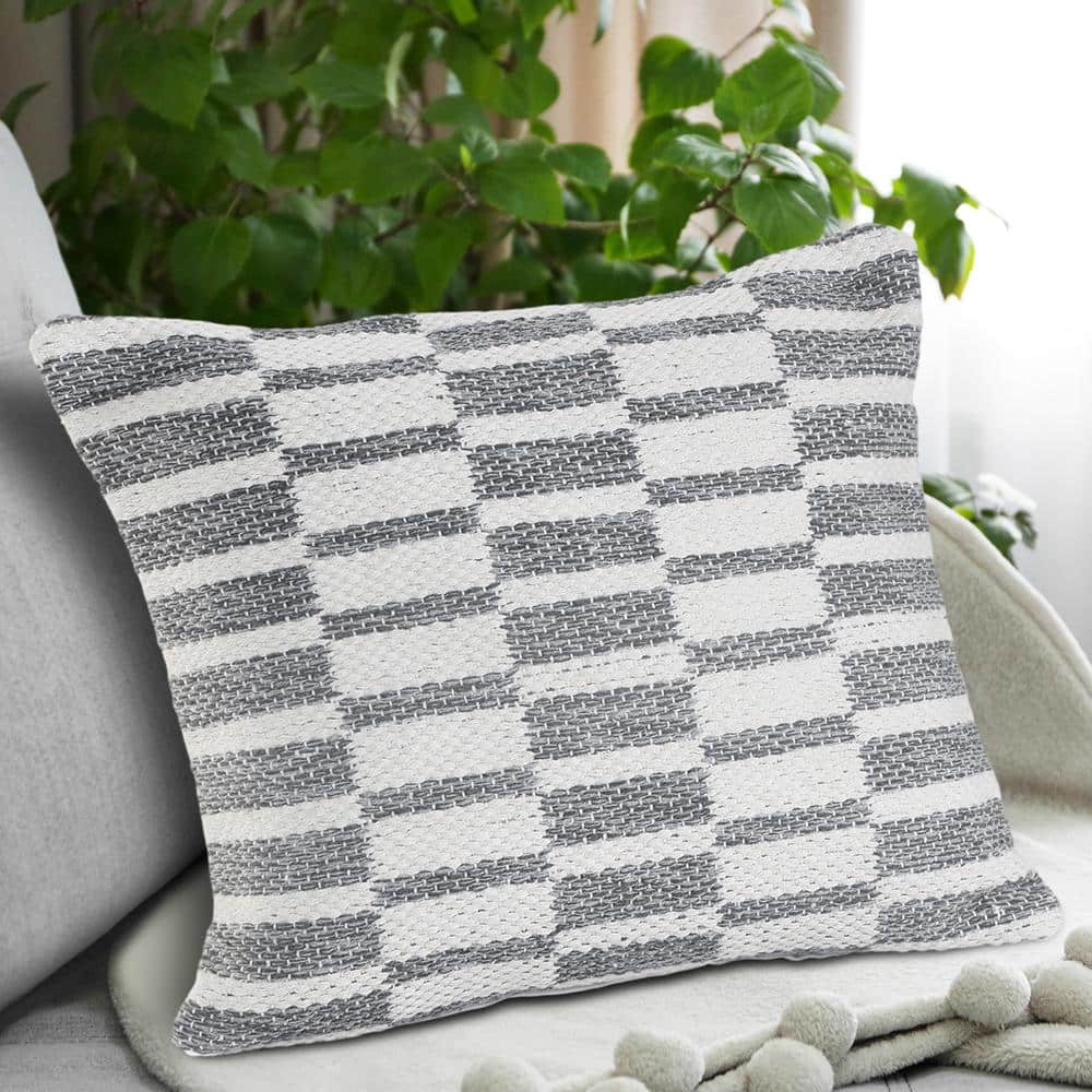 Grayscale Checkered Cotton 18" Square Throw Pillow