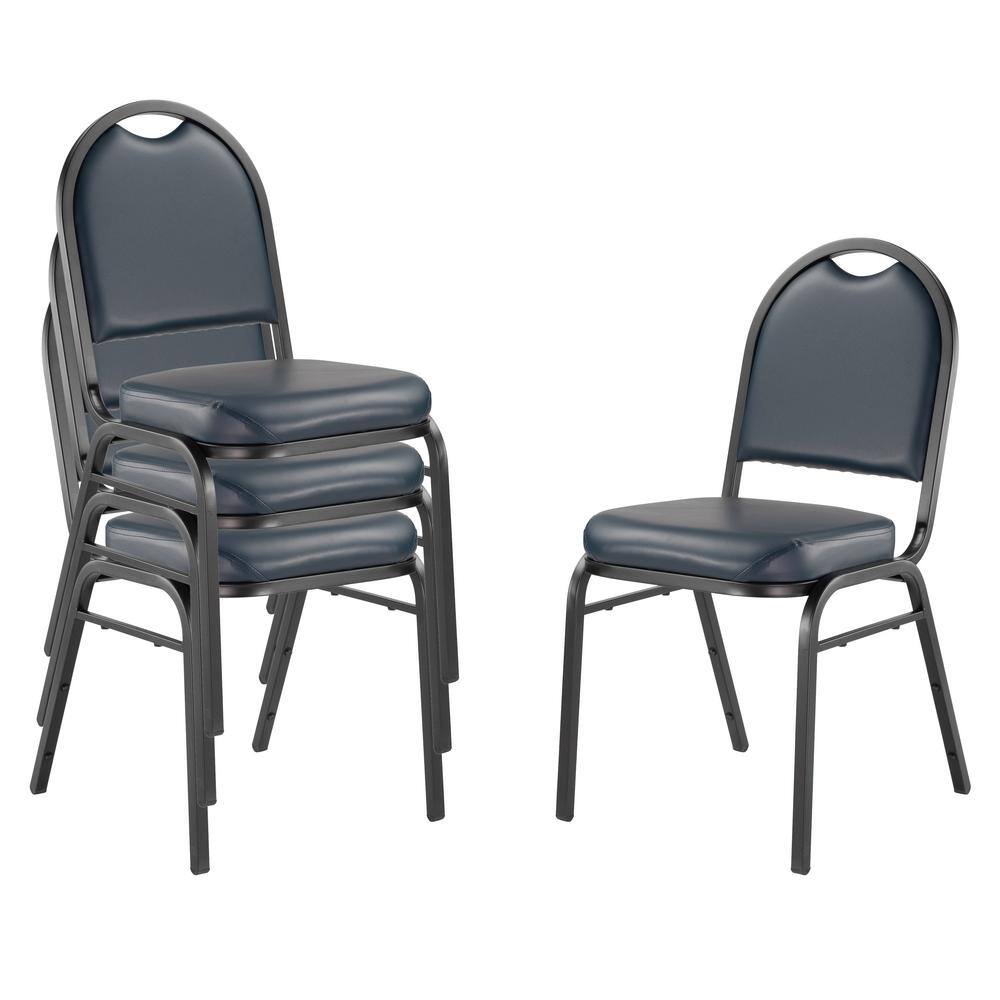 Midnight Blue Vinyl Armless Stacking Chair with Black Metal Frame