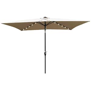 10x6.5ft.Steel Solar LED Lighted Market Umbrella with Crank & Push Button Tilt for Garden Backyard Pool in Mushroom