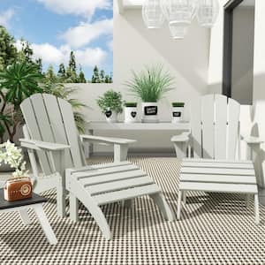 Laguna Outdoor Patio 4 Piece Set Traditional HDPE Plastic Folding Adirondack Chairs with Footrest Ottomans in Sand
