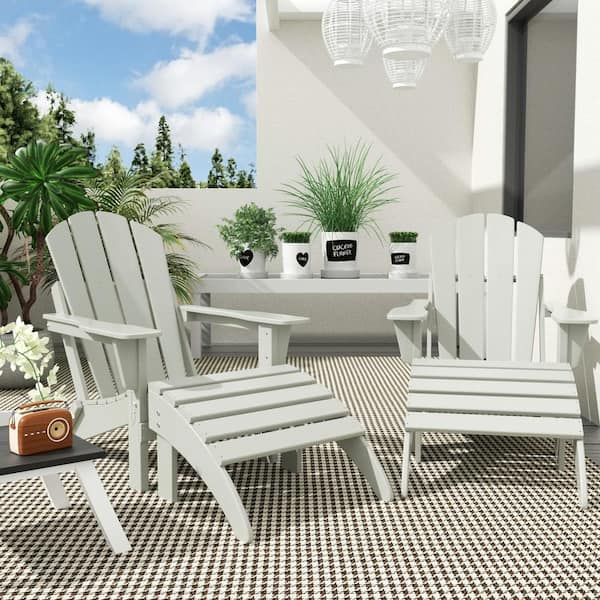Laguna Outdoor Patio 4 Piece Set Traditional HDPE Plastic Folding Adirondack Chairs with Footrest Ottomans in Sand