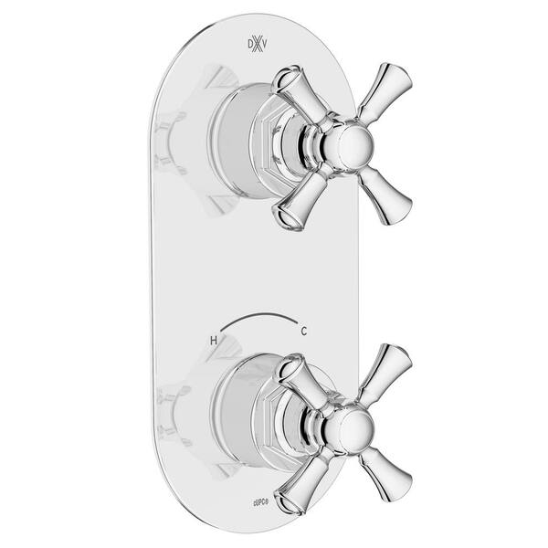 DXV Oak Hill Cross 2-Handle Thermostatic Slim Valve Trim Kit in Polished Chrome (Valve Not Included)