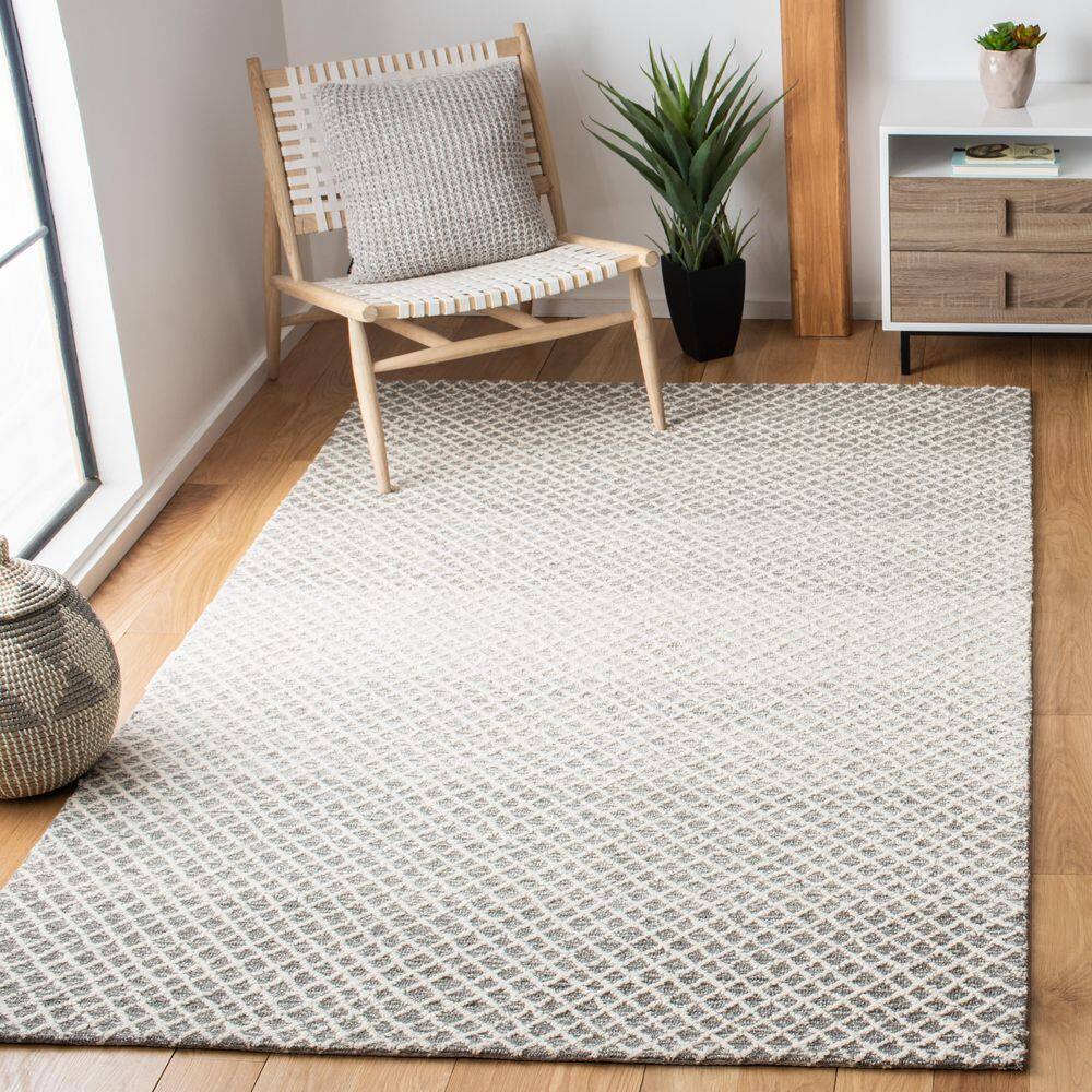 Gray and Ivory Handmade Wool Tufted Square Rug