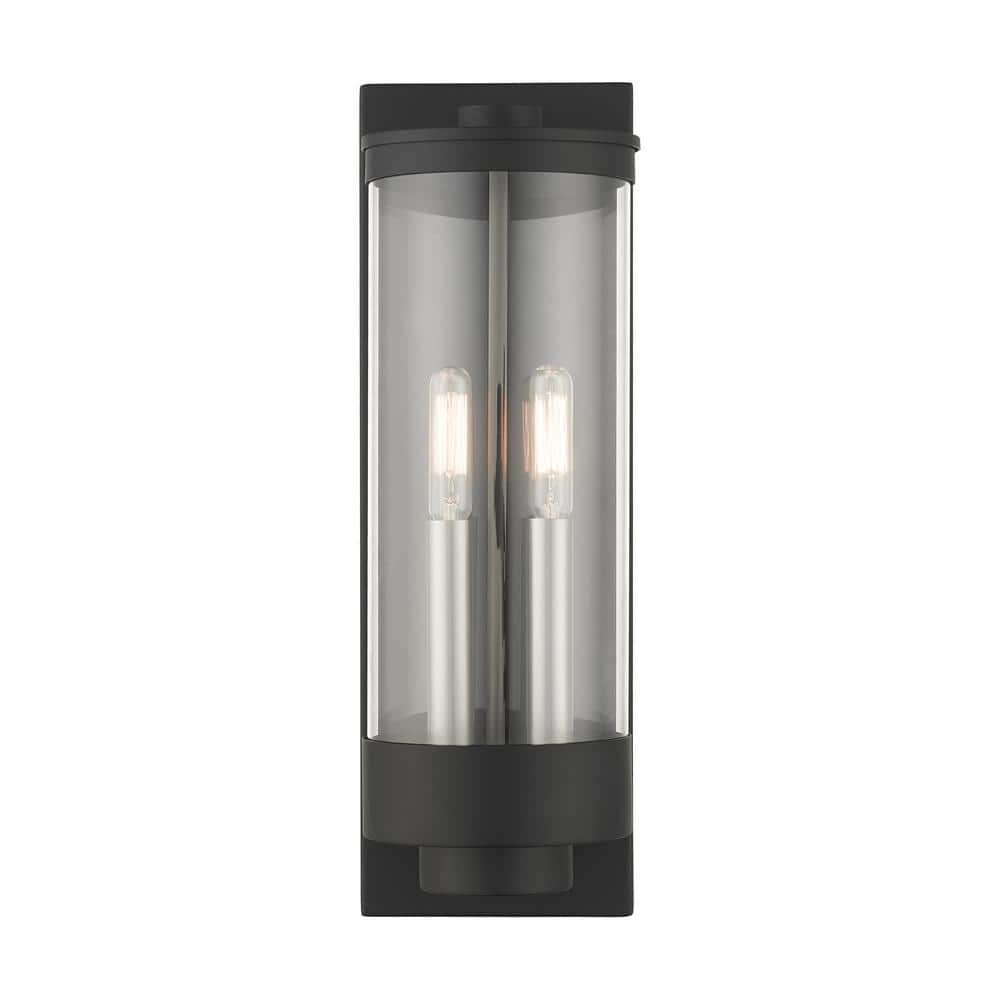 Hillcrest Textured Black Stainless Steel 2-Light Outdoor Wall Lantern