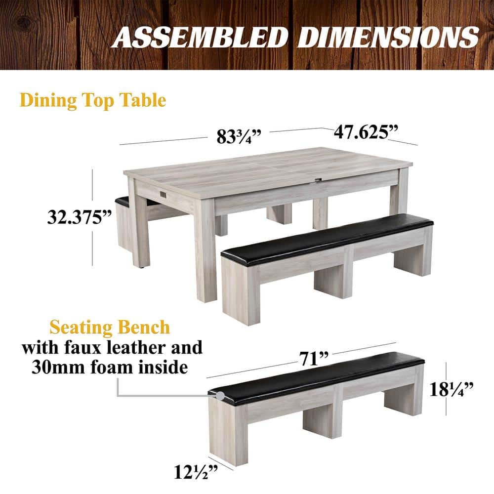Monteray 7' Gray Wood 3-in-1 Pool, Ping Pong, Dining Table