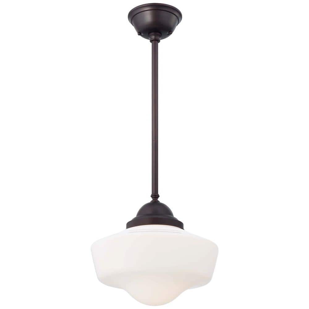 Contemporary Opal Glass Pendant with Brushed Bronze Finish