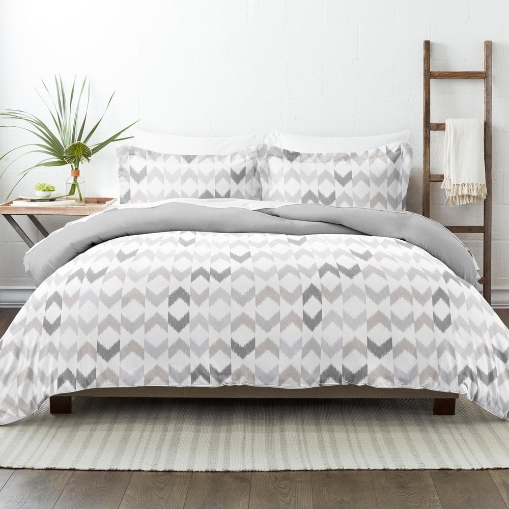 Gray Chevron Twin XL Reversible Microfiber Duvet Cover Set