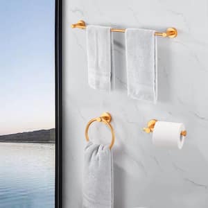 3-Piece Wall Mount Aluminum Adjustable Length Bathroom Towel Rack Set in Gold