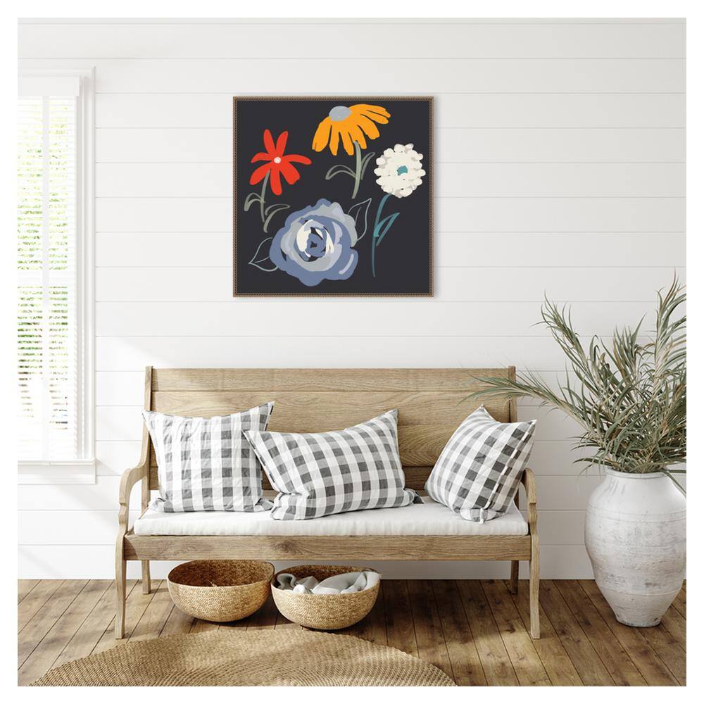 30"x30" Flowers at Night Abstract Canvas Wall Art with Bronze Frame