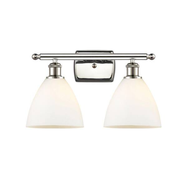 Bristol Glass 18 in. 2-Light Polished Nickel Vanity Light with Glass Shade
