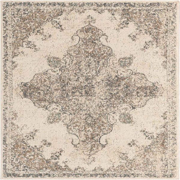 Unique Loom Tuareg Medallion Ivory 8' 0 x 8' 0 Square Rug