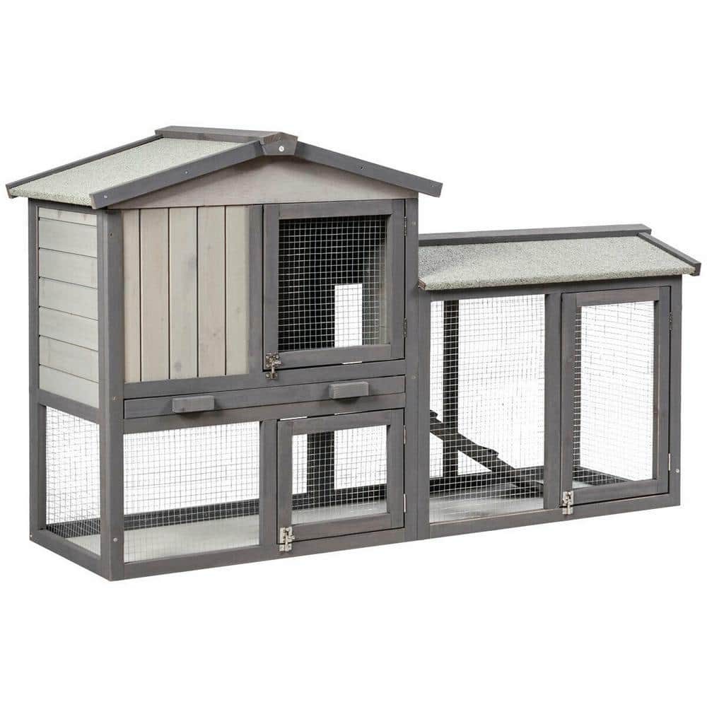 WELLFOR 2Story Wooden Rabbit Hutch Bunny Cage Small Animal House