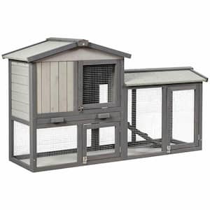 2-Story Wooden Rabbit Hutch Bunny Cage Small Animal House Chicken Coop in Gray with Ramp and Removable Tray