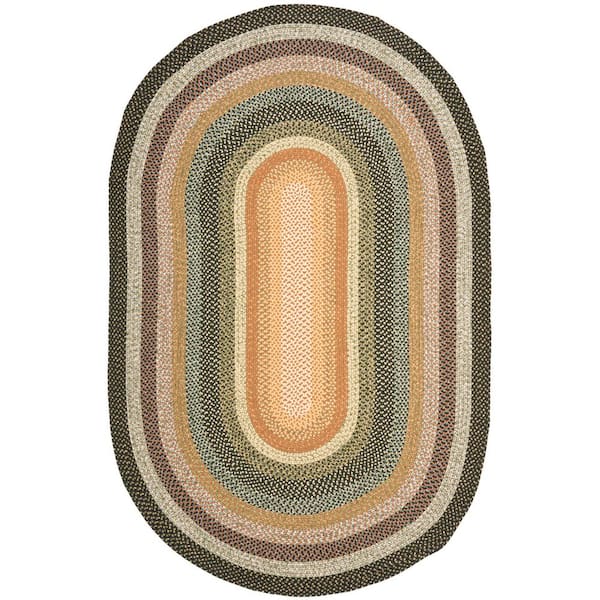 Braided Multi Machine 5 ft. x 8 ft. Machine Washable Border Interlaced Oval Area Rug