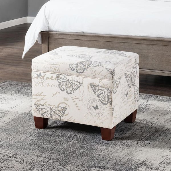 Madison Butterfly Fabric Storage Ottoman