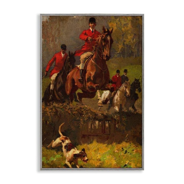 Classic Hunting Dog Scene by Tina Higgins Designs, Inc. Gray Framed People Giclee Art Print 30 in. x 20 in.