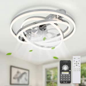 24 in. LED Indoor Chrome Low Profile Dimmable Ceiling Fan Flush Mount Smart App Remote Control with DIY Shade