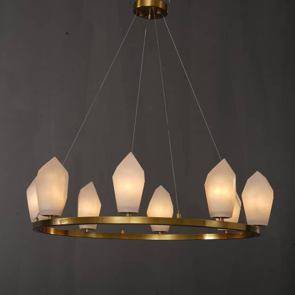 Modern Chandelier 31 in.6-Lights Gold Chandelier with Marble Shade, Chandelier for Dining Room, Living Room, Bedroom