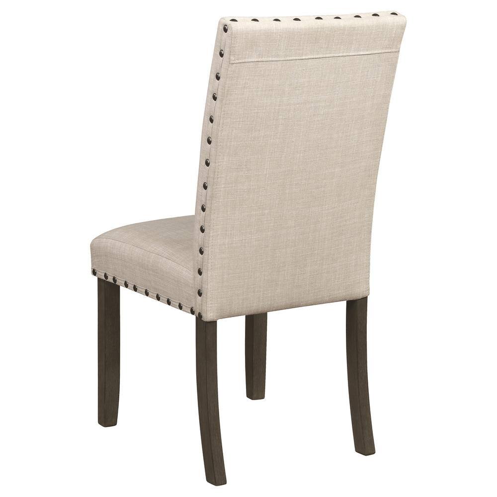Elegant Beige Upholstered Parsons Side Chair in Rustic Brown Wood