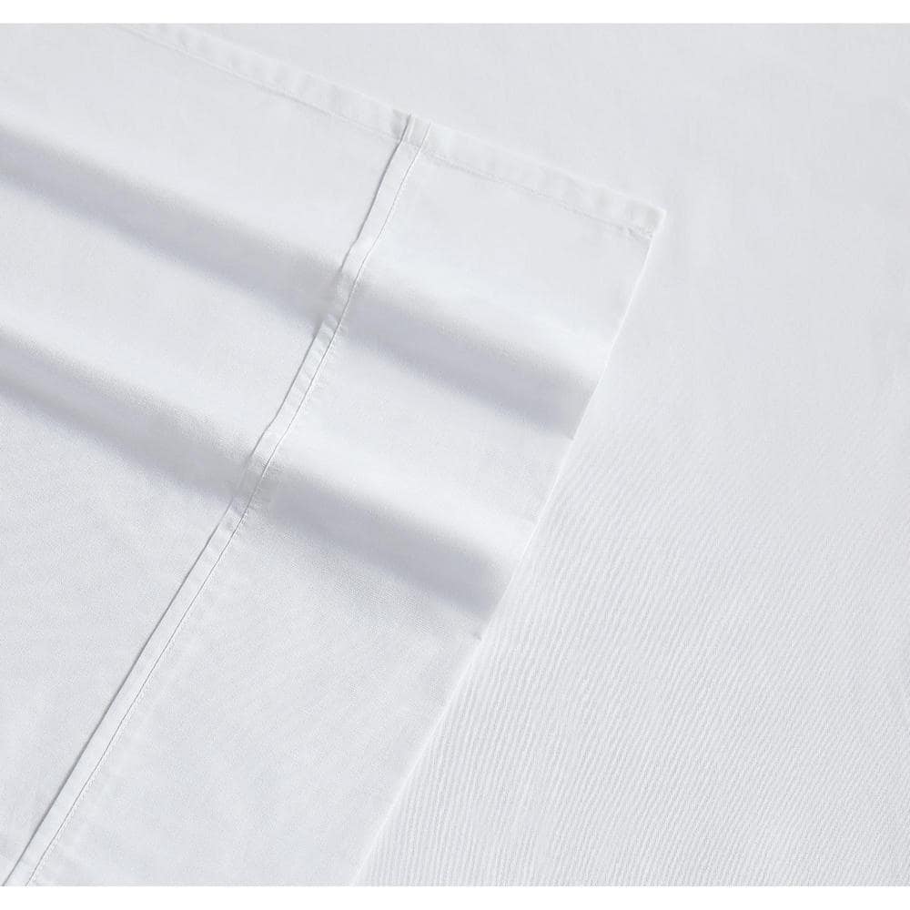 Twin XL White Cotton Percale Solid Sheet Set