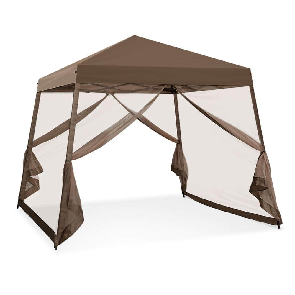 COOS BAY 10 ft. x 10 ft. Brown Patio Outdoor Instant Slant Leg Pop-up Canopy with Mesh Tent