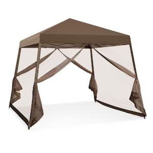 10 ft. x 10 ft. Brown Patio Outdoor Instant Slant Leg Pop-up Canopy with Mesh Tent